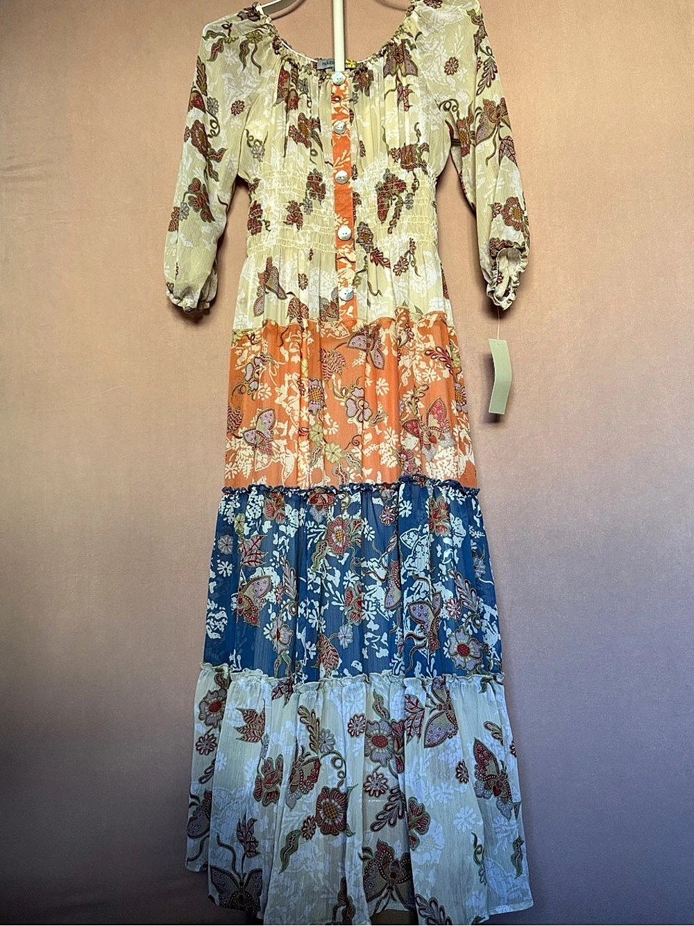 FIGUEROA & Flower floral Butterfly Tiered Maxi Dress Size Petite Medium NWT